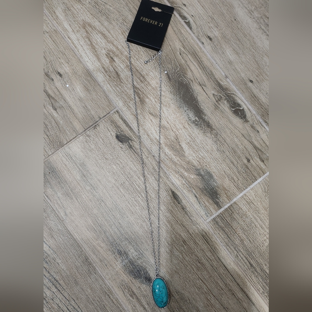 (BUNDLE ADD ON) Forever 21 Silver Necklace with Turquoise Pendant
